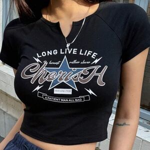 Cherish Black Graphic Women's Crop Top